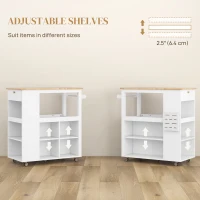 HOMCOM Kitchen Island Table Kitchen Cart with Rubberwood Top, Adjustable Shelves, Knife Rack, Towel Rack, Cabinet, White(m-5)