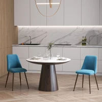 HOMCOM Upholstered Dining Chairs Set of 4, Velvet Accent Chair with Back and Wood-grain Steel Leg for Kitchen, Blue(m-8)