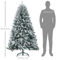 HOMCOM 6 Foot Artificial Flocked Christmas Tree with Snow, Metal Stand, Hinged Xmas Tree for Home Office Holiday(m-3)