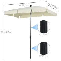 Outsunny 6.5x4ft Rectangle Patio Umbrella Aluminum Tilt Adjustable Garden Parasol  Sun Shade Outdoor Canopy Cream White(m-3)