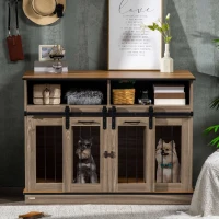 PawHut Dog Crate Furniture for Large Small Dogs, Double Dog Kennel, Oak(m-10)