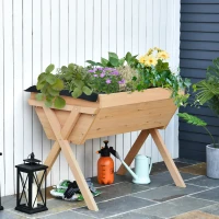 Outsunny 39'' x 28'' Raised Garden Bed with Legs, Elevated Wooden Planter Box with Bed Liner for Vegetables, Flowers Herbs, Backyard Patio Balcony Use(m-8)