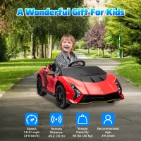 Qaba 12V Lamborghini Autentica Licensed Kids Car with Remote Control, 4 Wheels Spring Suspension, Soft Start, Red(m-7)