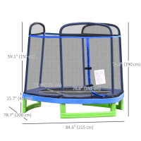 Outsunny 84.75" Kids Trampoline 7 FT Indoor Outdoor Trampolines with Safety Net Enclosure Built-in Zipper Padded Covering, for Boys and Girls, Blue(m-3)