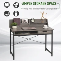 HOMCOM Industrial Computer Desk with Drawer and Open Shelves, Writing Table with Hutch for Home Office, Grey(m-4)