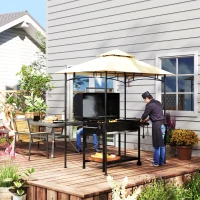 Outsunny 8' x 5' Outdoor Grill Gazebo, Double Tiered Barbecue Grill Gazebo Shelter with 2 Side Shelves, Hooks, Beige(m-8)