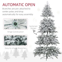 HOMCOM 8ft Artificial Flocked Christmas Tree with Snow Tips, Easy Assembly, Hinged Xmas Tree for Home Office Holiday(m-6)