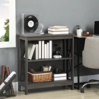 HOMCOM Industrial Style Corner Open Bookshelf with Storage Shelves and Metal X Bar Frame for Living Room, Dark Gray(m-2)
