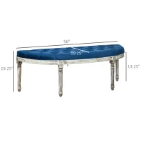 HOMCOM Vintage Semi-Circle End of Bed Bench, Upholstered Bedroom Entryway Bench with Tufted Velvet-Touch Fabric with Rubberwood Legs, Blue(m-3)