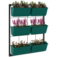 Outsunny 3-Tier Hanging Planter with 6 Pots for Indoor and Outdoor Use, Wall Planter, Self Draining & Wall Mounted, Green(m-11)