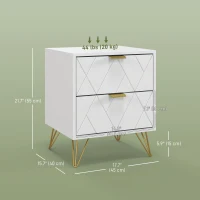HOMCOM Modern Bedside Table, Accent Nightstand with 2 Drawers, Bed End Table for Bedroom, Living Room, White(m-3)
