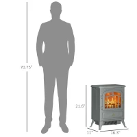 HOMCOM Fireplace Stove, Electric Fireplace Heater with Realistic LED Flames and Logs, 725W/1450W, Gray(m-3)