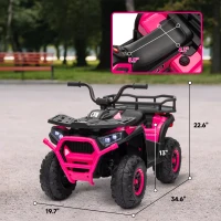 Qaba 12V Kids ATV, 4 Wheeler Quad w/ 4 Spring Suspension Wheels, LED Lights, Music USB, Pink(m-3)