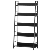 HOMCOM Modern Bookshelf Storage with 5-Tier Wide Shelving, Metal Frame, Wooden Bookcase for Living Room Library Home Furniture, Black(m-12)