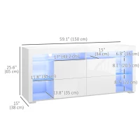 HOMCOM TV Stand with LED Lights for TVs up to 55", High Gloss TV Cabinet with Flip Doors and Glass Shelves, White(m-3)
