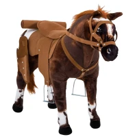 Qaba Standing Ride on Horse, Plush Pony Toy for Kids with Neighing Sound, Soft Padding, for Cowboy Cowgirl Aged 3-8 Years Old, Brown(m-2)