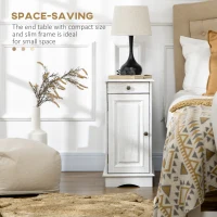 HOMCOM Flip Top End Side Table with Storage Drawer and Cabinet, 11.5" x 24" x 24.25", White(m-4)