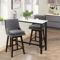 HOMCOM Bar Height Bar Stools Set of 2, Armless Upholstered Swivel Barstools Chairs with Soft Padding Cushion and Wood Legs, Dark Gray(m-10)