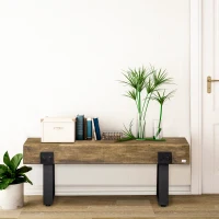 HOMCOM Garden Bench with Metal Legs, Rustic Wood Effect Concrete Entryway Bench, End of Bed Bench, Indoor Outdoor Use for Patio, Park, Porch and Lawn, Natural and Black(m-7)