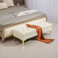HOMCOM End of Bed Bench, Upholstered Bench, Entryway Shoe Bench with Button Tufted for Living Room, Bedroom, Beige(m-1)