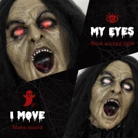 Outsunny 30" Life Size Outdoor Halloween Decorations Female Ghost with Tombstone, Animated Prop Animatronic Decor with Sound and Motion Activated Light Up Eyes, Spooky Sound(m-5)