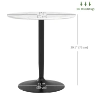 HOMCOM Modern Kitchen Table for 2 People, Round Dining Table with Steel Base for Living Room, Dining Room, White Marble(m-3)