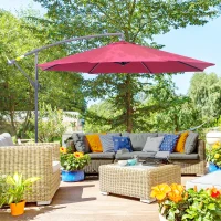 Outsunny 10' Deluxe Patio Umbrella, Outdoor Market Parasol, Banana Hanging Offset Sunshade with Crank, Cross Base, Wine Red(m-8)