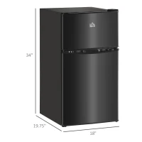 HOMCOM 3.2 Cu.Ft Mini Fridge with Freezer, Double Door Compact Refrigerator with Adjustable Thermostat, Shelf and Reversible Door for Bedroom, Dorm, Home Office, Energy Efficient, Black(m-3)