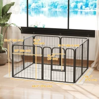 PawHut 24" Dog Playpen Indoor Outdoor, Portable Foldable 8 Panels Pet Playpen with Door & Strap for Small Dogs(m-3)