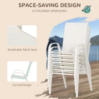 Outsunny 8 Pieces Patio Dining Set with Umbrella, 6 Chairs and Table, Cream White(m-6)
