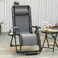 Outsunny Zero Gravity Chair, Folding Recliner Chair, Adjustable Patio Lounger with Detachable Pillow, Cup Holder and Foot Massage Roller for Outdoor, Patio, Deck, Poolside, Light Grey(m-8)