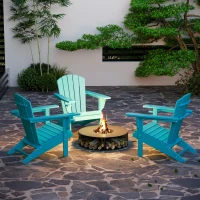 Outsunny Adirondack Chair with Cup Holder, All Weather Patio Chair HDPE Lounger, Fire Pit Seating High Back and Wide Seat for Outdoor, Backyard, Garden, Deck, Lawn, Light Blue(m-7)