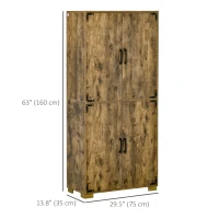 HOMCOM Farmhouse Kitchen Pantry Storage Cabinet with 4 Doors, Kitchen Cabinet with Shelves, Rustic Brown(m-3)