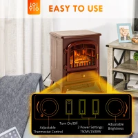 HOMCOM 22" Electric Fireplace Heater, Freestanding Fire Place Stove with Realistic LED Flames and Logs, and Overheating Protection, 725W/1450W, Red(m-5)