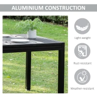 Outsunny Extendable Dining Table Metal Outdoor Slat Table for 4-6 Person Rectangular Lawn Garden Bistro Patio Table with Aluminum Frame, Black(m-5)