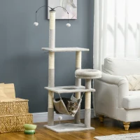 PawHut 57.5" Cat Tree for Indoor Cats with Scratching Posts, Cat Condo with Hammock, Bed, Toys, Grey(m-1)