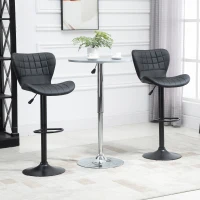 HOMCOM Bar Stools Set of 2, Adjustable Height Swivel Bar Chairs, PU Leather Upholstered Kitchen Counter Stools with Wide Seat, Back and Footrest, Black(m-1)