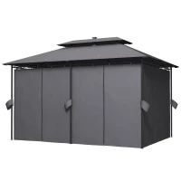 Outsunny 10' x 13' Outdoor Gazebo with Curtains and Solar-Powered LED Lights, Double Roof Patio Gazebo Canopy Shelter(m-2)