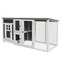 PawHut 63" Chicken Coop Wooden Hen House Rabbit Hutch Poultry Cage Pen Outdoor Backyard with Nesting Box and Run Small Animal Cage PC Roof Grey(m-11)