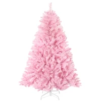 HOMCOM 5' Artificial Pink Christmas Tree with Auto Open, Steel Base, Wide Shape for Indoor Xmas Decoration(m-2)