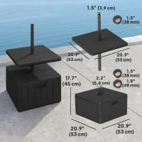 Outsunny Patio Umbrella Weighted Base with Table Tray, Heavy Duty Umbrella Base with Wheels Handles, 176lbs with Stand Filling, Patio Umbrella Stand Base for Garden Poolside, Black(m-3)