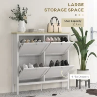 HOMCOM Entryway Shoe Storage Cabinet with 4 Flip Drawers, Adjustable Shelves, Narrow Shoe Cabinet for 20 Pairs of Shoes, White(m-4)