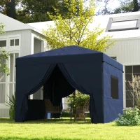 Outsunny 10' x 10' Pop Up Canopy Tent, Instant Sun Shelter, with Wheeled Bag and Mesh Windows, Height Adjustable, Dark Blue(m-1)