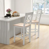 HOMCOM Counter Height Stools Set of 2, Farmhouse Bar Stools with Backs, Solid Wood Counter Stools for Kitchen Island(m-8)