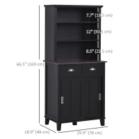 HOMCOM 66.5" Freestanding Kitchen Pantry Cabinet, Buffet with Hutch, Sliding Doors and Adjustable Shelves, Black(m-3)
