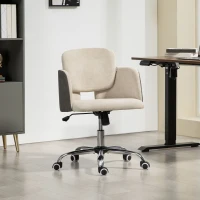 HOMCOM Small Desk Chair, Height Adjustable Fabric Office Chair with Swivel Wheels, Tilt Function, Computer Chair, Cream White(m-1)