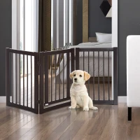 PawHut Free Standing Wooden Pet Gate Indoor Dog Barrier Foldable Step Over Doorway Fence Safety Gate with Open Door Z Shape 3 Panel(m-1)