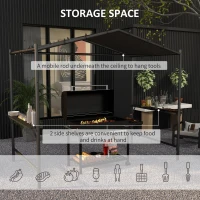 Outsunny 9' x 5' BBQ Grill Gazebo Tent, Garden Grill Canopy Outdoor Grill Shelter w/ Steel Frame and Serving Shelves, Dark Grey(m-5)