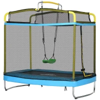 Qaba 6.9FT Kids Trampoline with Safety Net, Gymnastics Bar, Swing, Toddler Trampoline for 3+ Years Old Indoor/Outdoor(m-2)