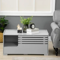 PawHut Cat Litter Box Enclosure with Spacious Interior, Cat Washroom Storage End Table for Indoor Cats with Hidden Storage Cabinet Space, Elevated Bottom, Grey(m-8)